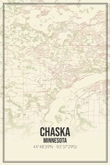 Retro US city map of Chaska, Minnesota. Vintage street map.