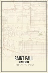 Retro US city map of Saint Paul, Minnesota. Vintage street map.
