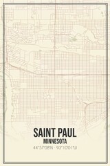 Retro US city map of Saint Paul, Minnesota. Vintage street map.