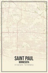 Retro US city map of Saint Paul, Minnesota. Vintage street map.