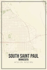 Retro US city map of South Saint Paul, Minnesota. Vintage street map.