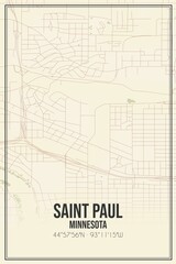 Retro US city map of Saint Paul, Minnesota. Vintage street map.