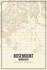 Fototapeta na wymiar Retro US city map of Rosemount, Minnesota. Vintage street map.