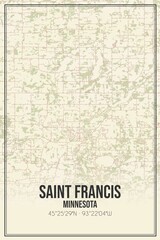 Retro US city map of Saint Francis, Minnesota. Vintage street map.