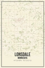 Fototapeta premium Retro US city map of Lonsdale, Minnesota. Vintage street map.