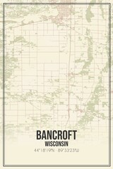 Retro US city map of Bancroft, Wisconsin. Vintage street map.