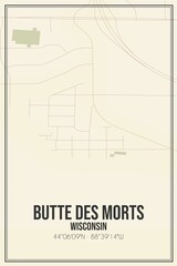 Retro US city map of Butte Des Morts, Wisconsin. Vintage street map.
