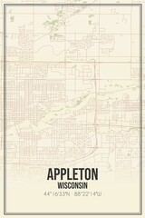 Retro US city map of Appleton, Wisconsin. Vintage street map.