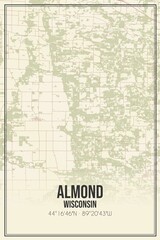 Retro US city map of Almond, Wisconsin. Vintage street map.