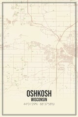 Retro US city map of Oshkosh, Wisconsin. Vintage street map.