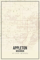 Retro US city map of Appleton, Wisconsin. Vintage street map.