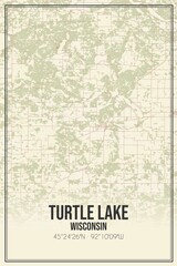 Retro US city map of Turtle Lake, Wisconsin. Vintage street map.