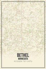 Retro US city map of Bethel, Minnesota. Vintage street map.
