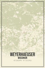 Retro US city map of Weyerhaeuser, Wisconsin. Vintage street map.