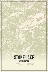 Retro US city map of Stone Lake, Wisconsin. Vintage street map.