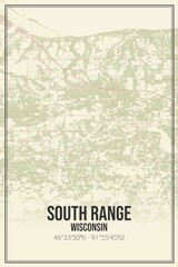 Retro US city map of South Range, Wisconsin. Vintage street map.