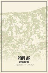 Retro US city map of Poplar, Wisconsin. Vintage street map.