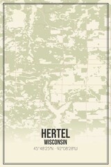 Retro US city map of Hertel, Wisconsin. Vintage street map.