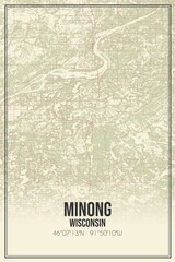 Retro US city map of Minong, Wisconsin. Vintage street map.