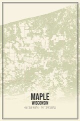 Retro US city map of Maple, Wisconsin. Vintage street map.