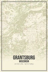 Retro US city map of Grantsburg, Wisconsin. Vintage street map.