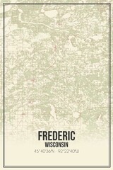 Retro US city map of Frederic, Wisconsin. Vintage street map.