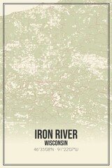 Retro US city map of Iron River, Wisconsin. Vintage street map.