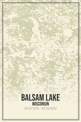 Retro US city map of Balsam Lake, Wisconsin. Vintage street map.