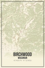 Retro US city map of Birchwood, Wisconsin. Vintage street map.