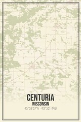 Retro US city map of Centuria, Wisconsin. Vintage street map.