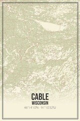 Retro US city map of Cable, Wisconsin. Vintage street map.