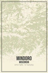 Retro US city map of Mindoro, Wisconsin. Vintage street map.