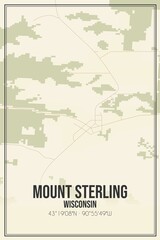 Retro US city map of Mount Sterling, Wisconsin. Vintage street map.