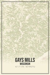 Retro US city map of Gays Mills, Wisconsin. Vintage street map.