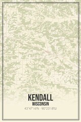 Retro US city map of Kendall, Wisconsin. Vintage street map.