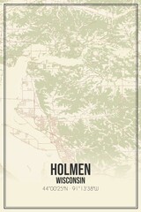 Retro US city map of Holmen, Wisconsin. Vintage street map.