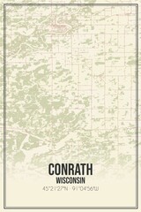 Retro US city map of Conrath, Wisconsin. Vintage street map.