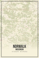Retro US city map of Norwalk, Wisconsin. Vintage street map.