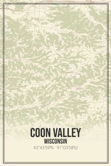 Retro US city map of Coon Valley, Wisconsin. Vintage street map.