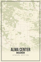 Retro US city map of Alma Center, Wisconsin. Vintage street map.