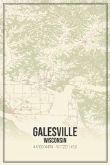 Retro US city map of Galesville, Wisconsin. Vintage street map.