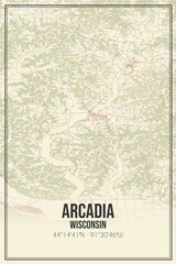 Retro US city map of Arcadia, Wisconsin. Vintage street map.