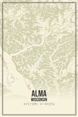 Retro US city map of Alma, Wisconsin. Vintage street map.