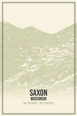 Retro US city map of Saxon, Wisconsin. Vintage street map.