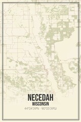 Retro US city map of Necedah, Wisconsin. Vintage street map.