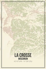 Retro US city map of La Crosse, Wisconsin. Vintage street map.