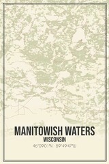 Retro US city map of Manitowish Waters, Wisconsin. Vintage street map.