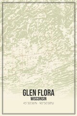 Retro US city map of Glen Flora, Wisconsin. Vintage street map.