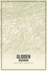 Retro US city map of Glidden, Wisconsin. Vintage street map.