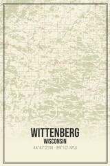 Retro US city map of Wittenberg, Wisconsin. Vintage street map.